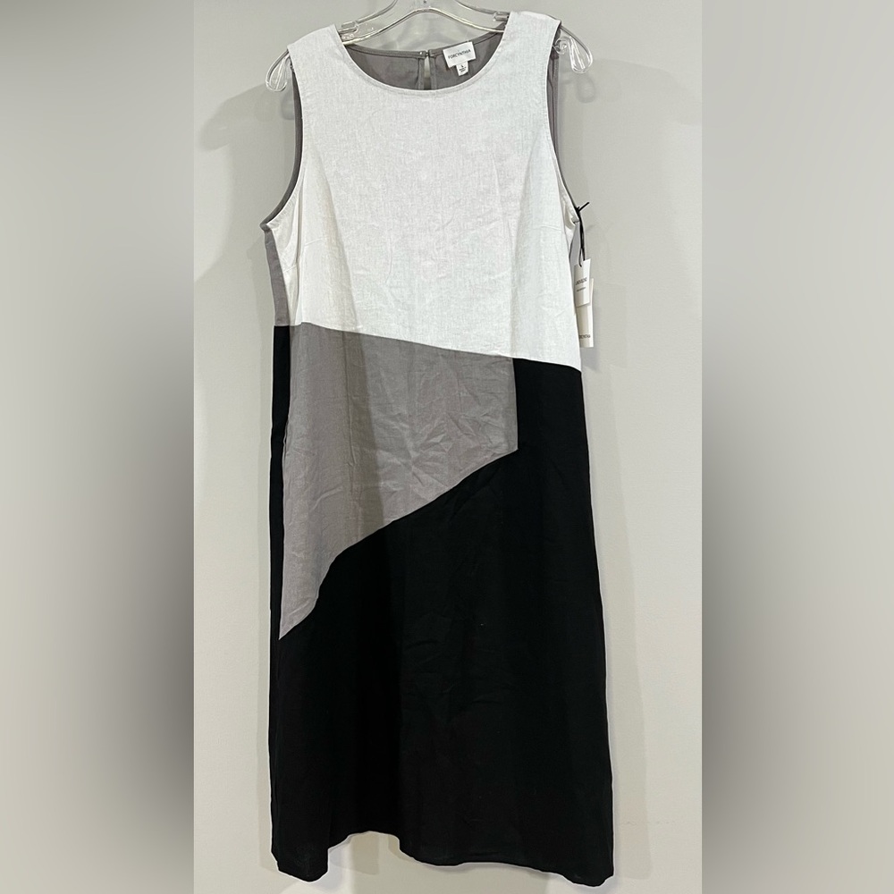 For Cynthia - L,‎ Asymmetrical Black and Gray Dress, linen blend, NWT